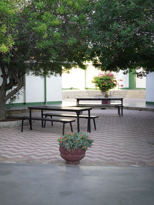 Otjikondo hostel courtyard tables